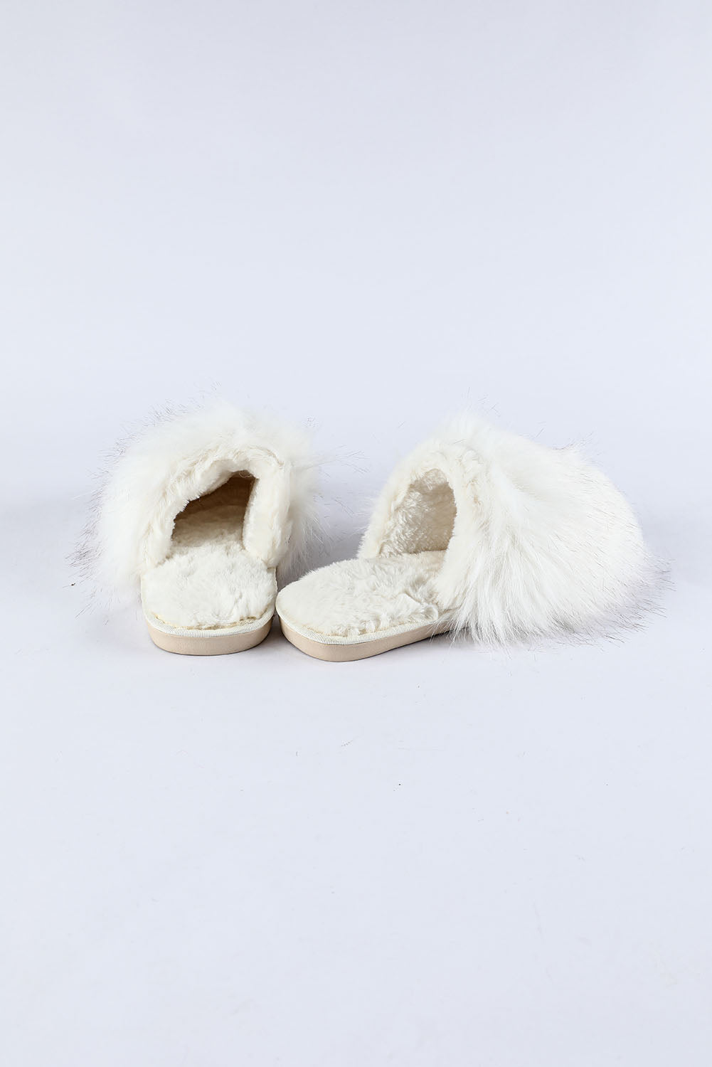 White Fuzzy Round Toe Home Slippers - LA Grand