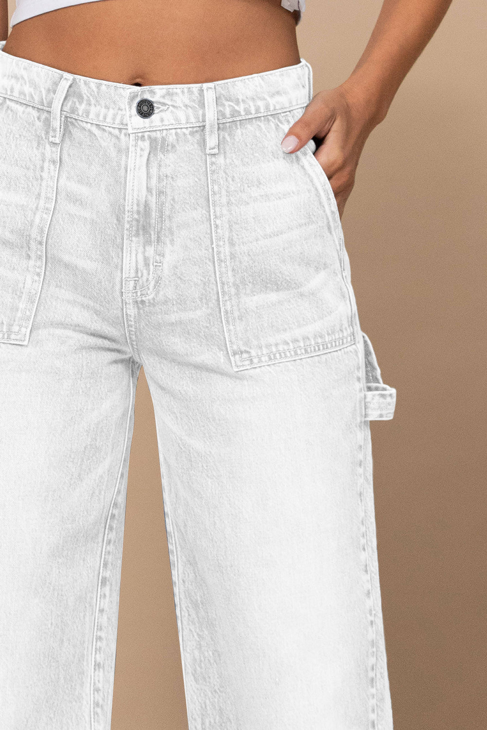 White High Waist Flap Pocket Wide-Leg Jeans - LA Grand