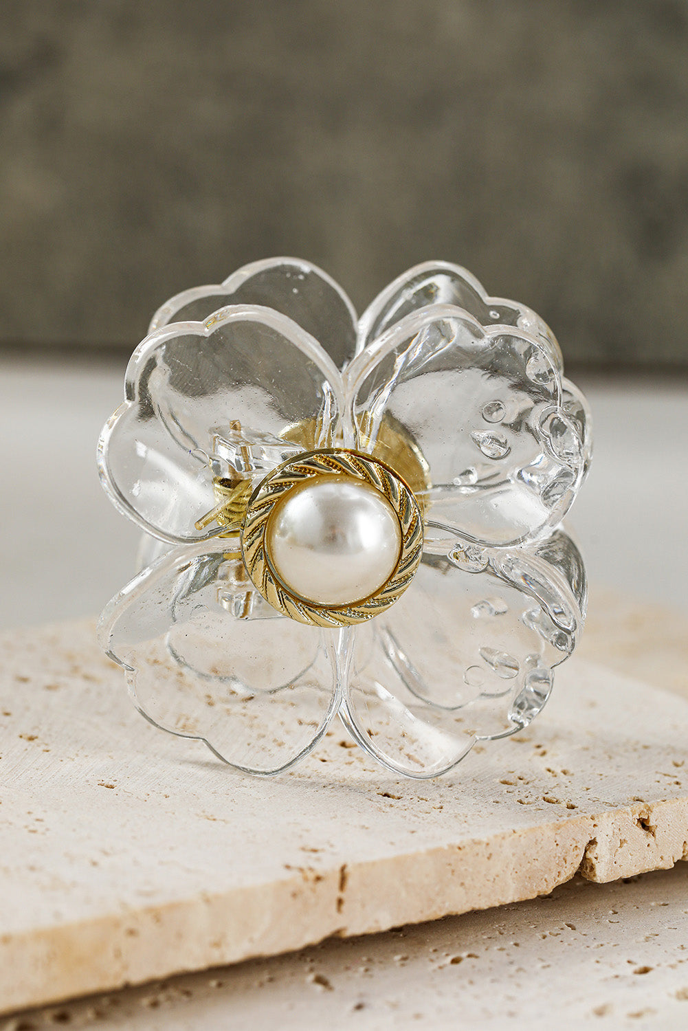 White Flower Shape Pearl Inlay Small Hair Claw Clip - LA Grand