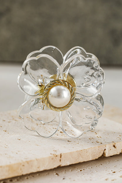 White Flower Shape Pearl Inlay Small Hair Claw Clip - LA Grand