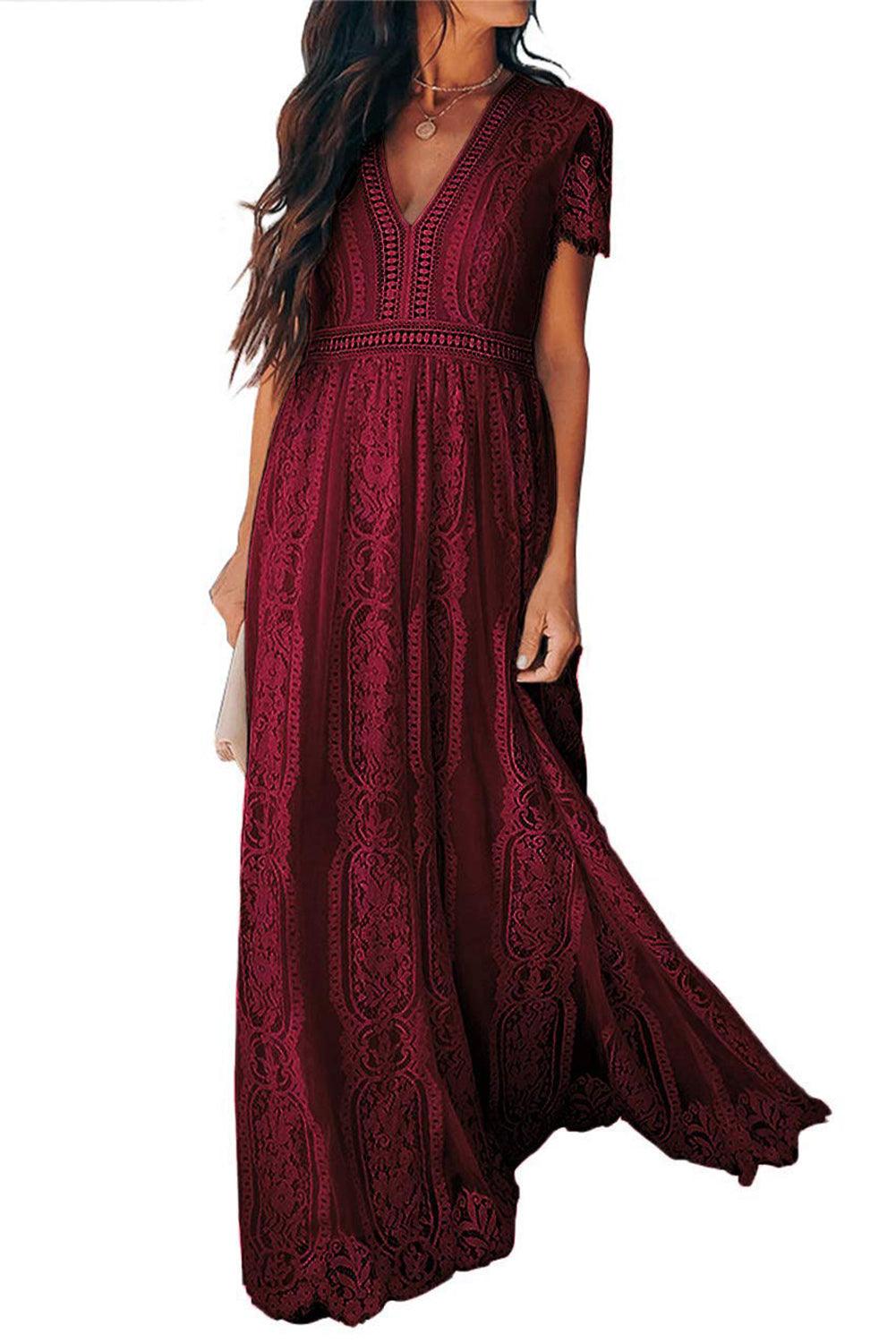 Fiery Red Blue Fill Your Heart Lace Maxi Dress - LA Grand