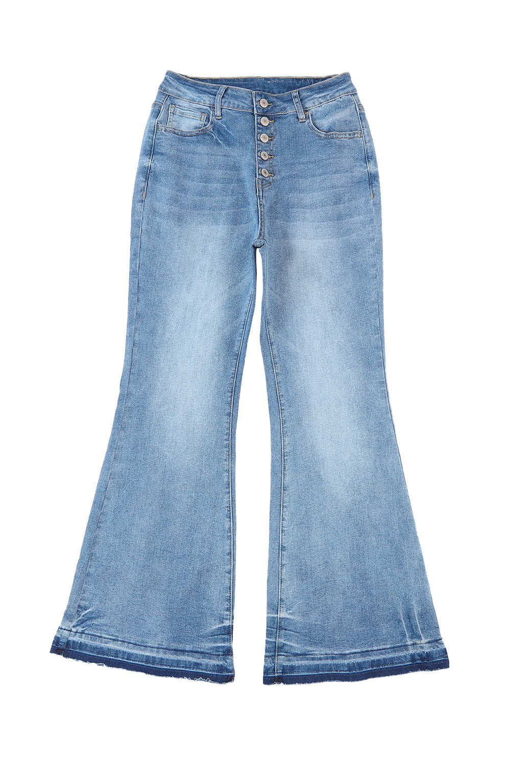 Sky Blue High Waist Buttoned Distressed Flared Jeans - LA Grand