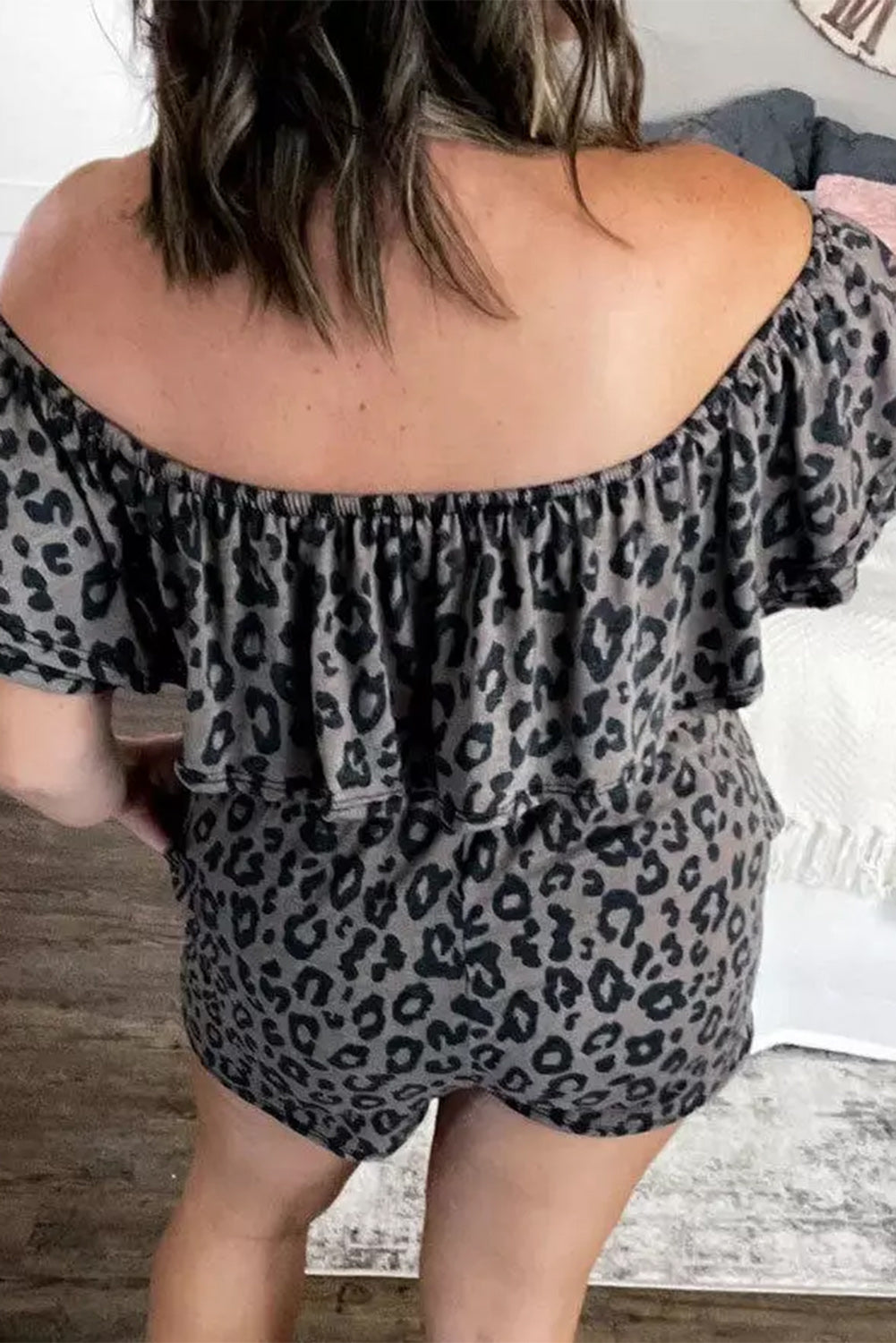 Leopard Off-Shoulder Romper with Pockets - LA Grand