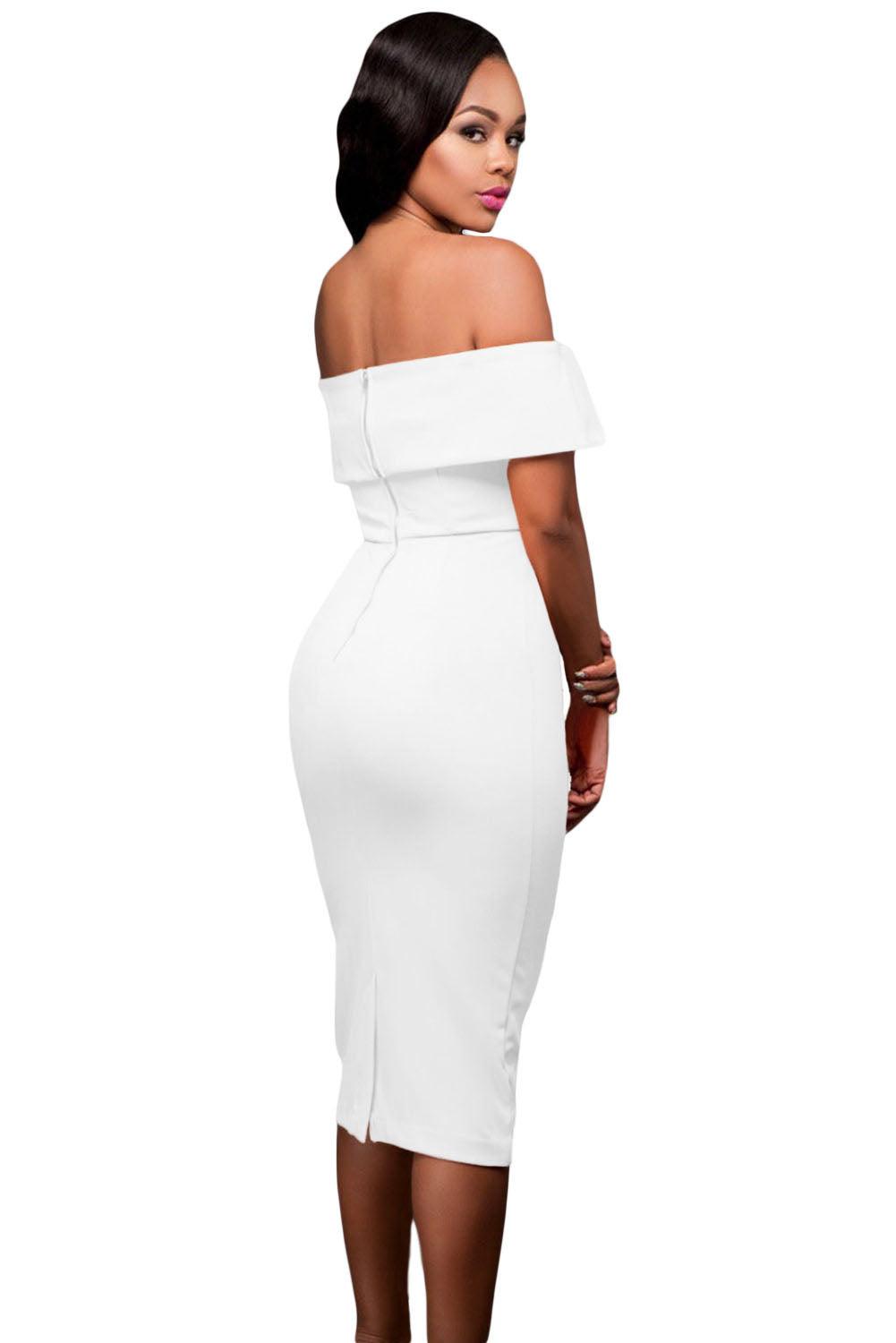 White Off-the-shoulder Midi Dress - LA Grand