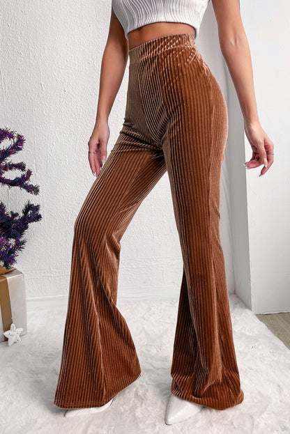 Chestnut Solid Color High Waist Flare Corduroy Pants - LA Grand