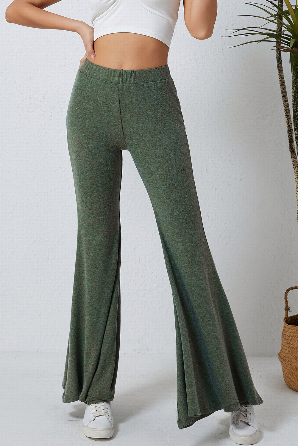 Green High Waist Fit and Flare Pants - LA Grand