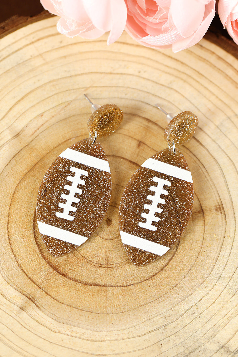 Brown Glittering Rugby Pendant Earrings - LA Grand