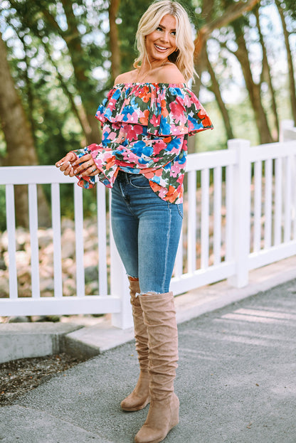 Floral Print Ruffled Off Shoulder Blouse - LA Grand