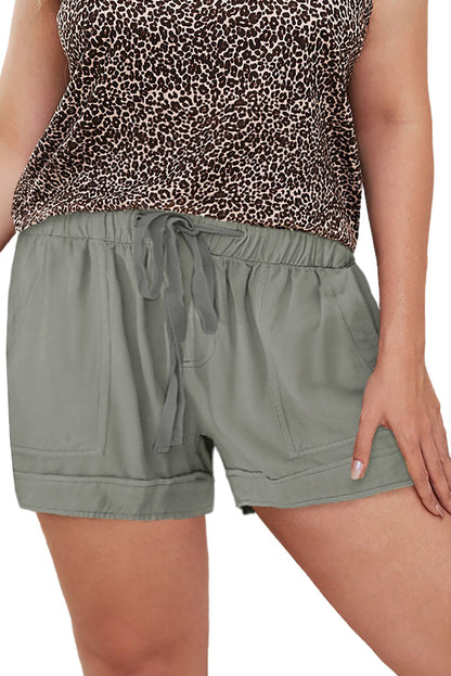 Green Gray Black/Fiery Red/Blue/Green/Gray/Apricot Elastic Waist Drawstring Pocket Shorts - LA Grand