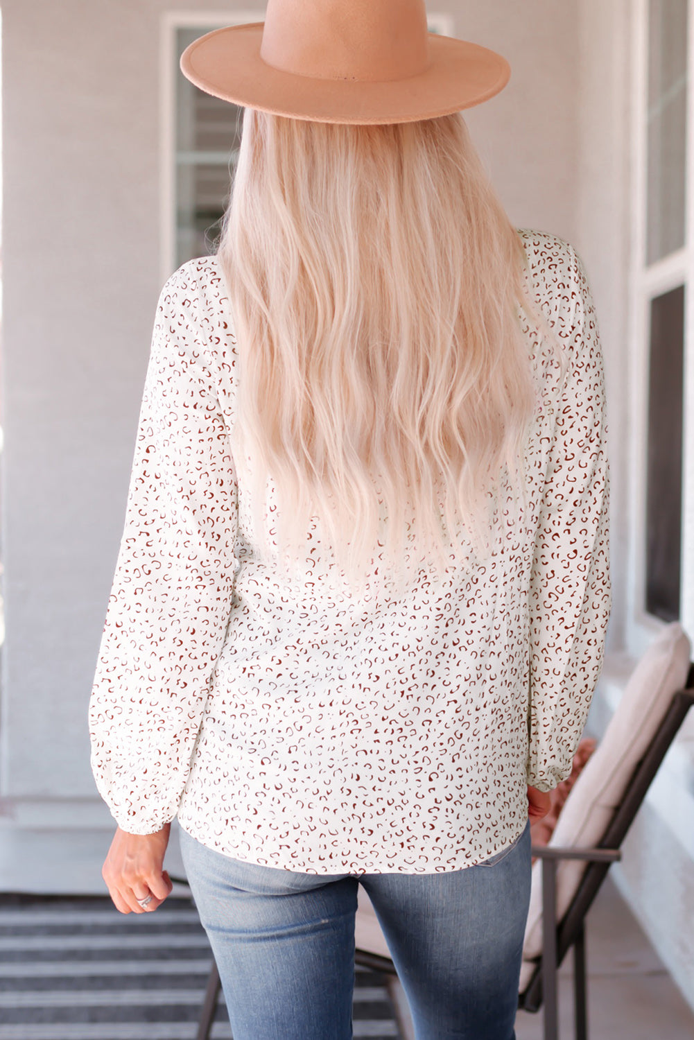 Leopard Crew Neck Long Sleeve Blouse - LA Grand