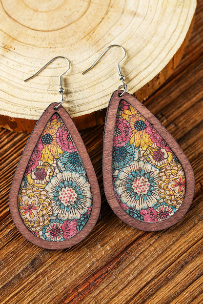 Contrast Trim Floral Print Drop Earrings - LA Grand