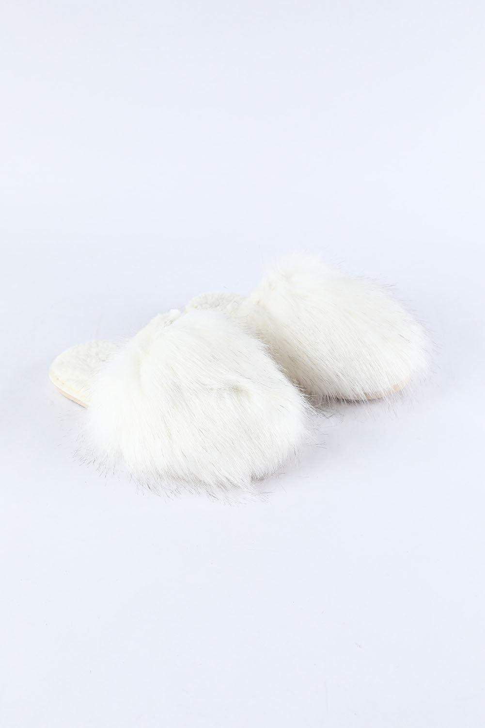 White Fuzzy Round Toe Home Slippers - LA Grand