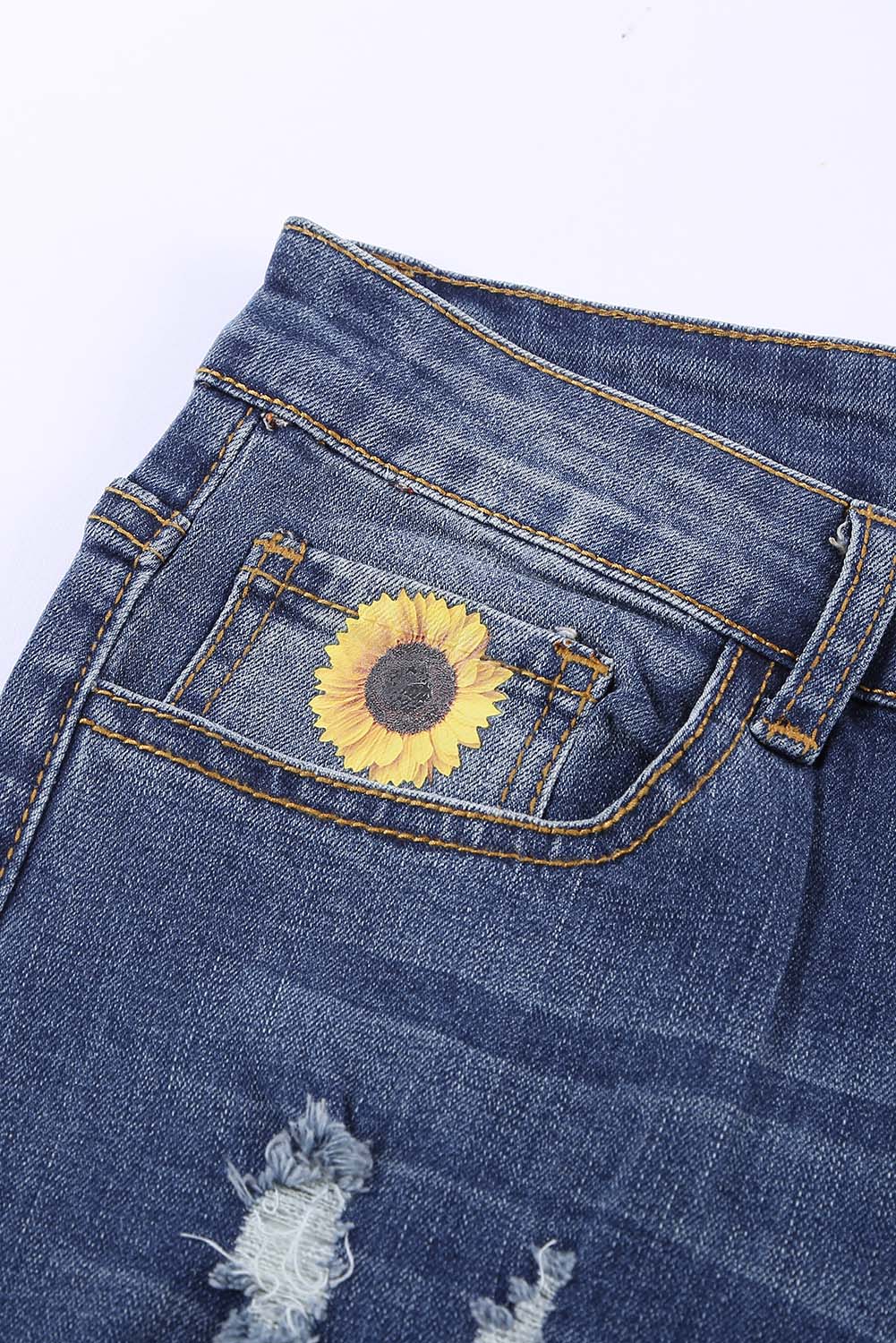 Leopard Patchwork Sunflower Print Distressed High Waist Jeans - LA Grand