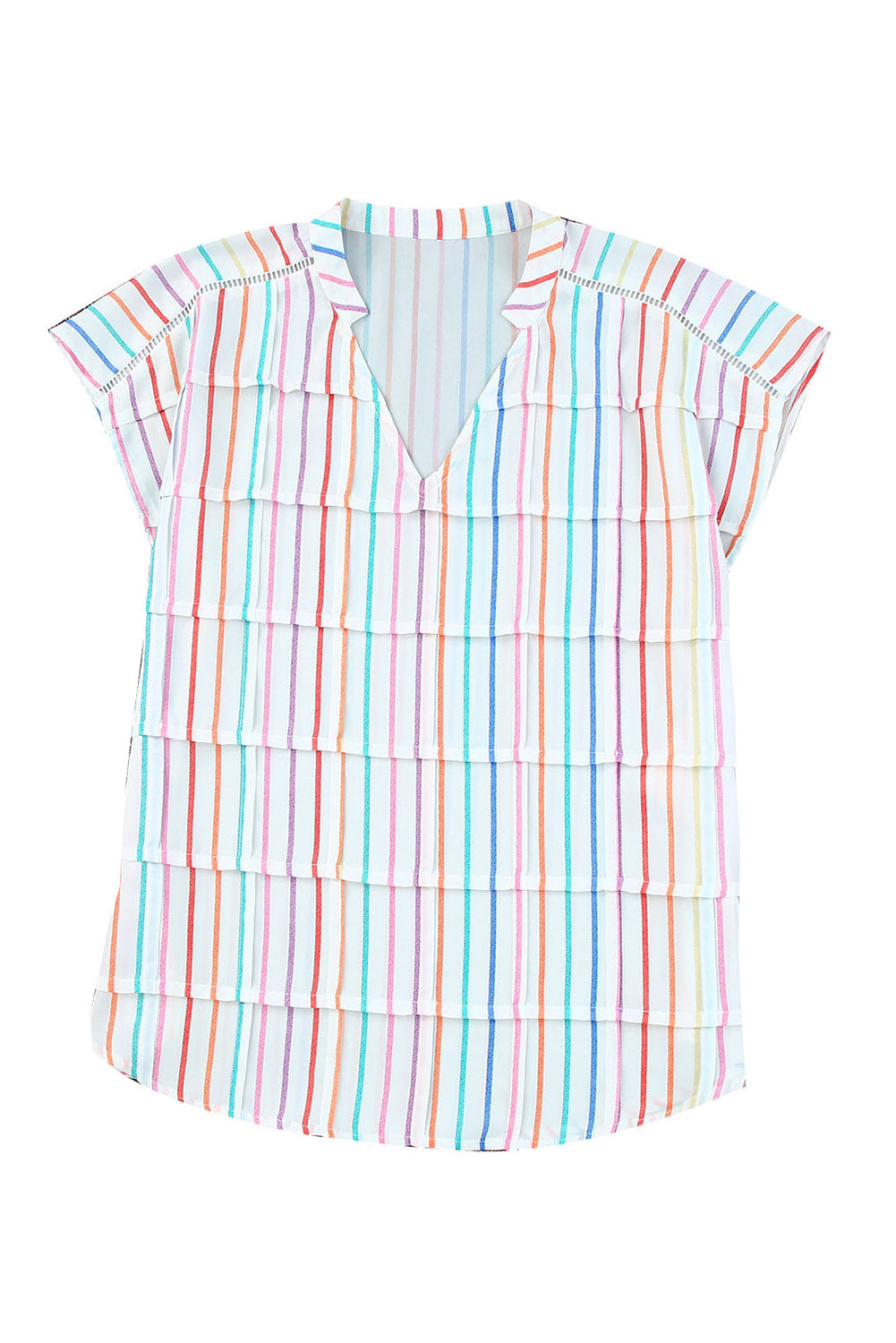 Multicolor Striped Pintuck Tiered Cap Sleeve Blouse - LA Grand