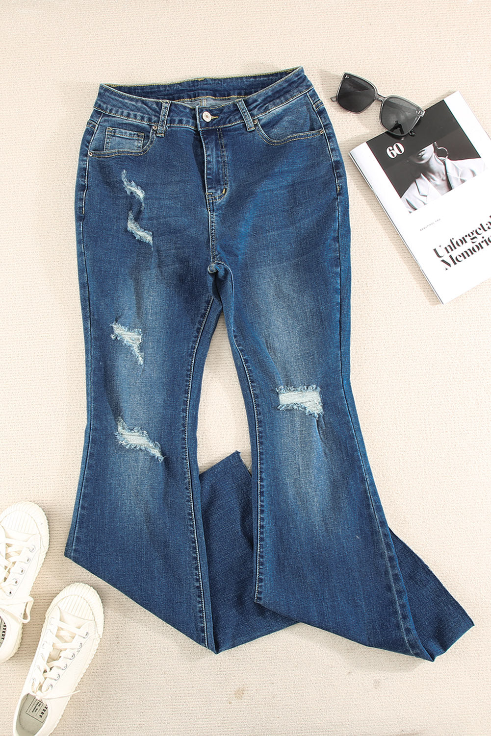 Dark Wash Mid Rise Flare Jeans - LA Grand