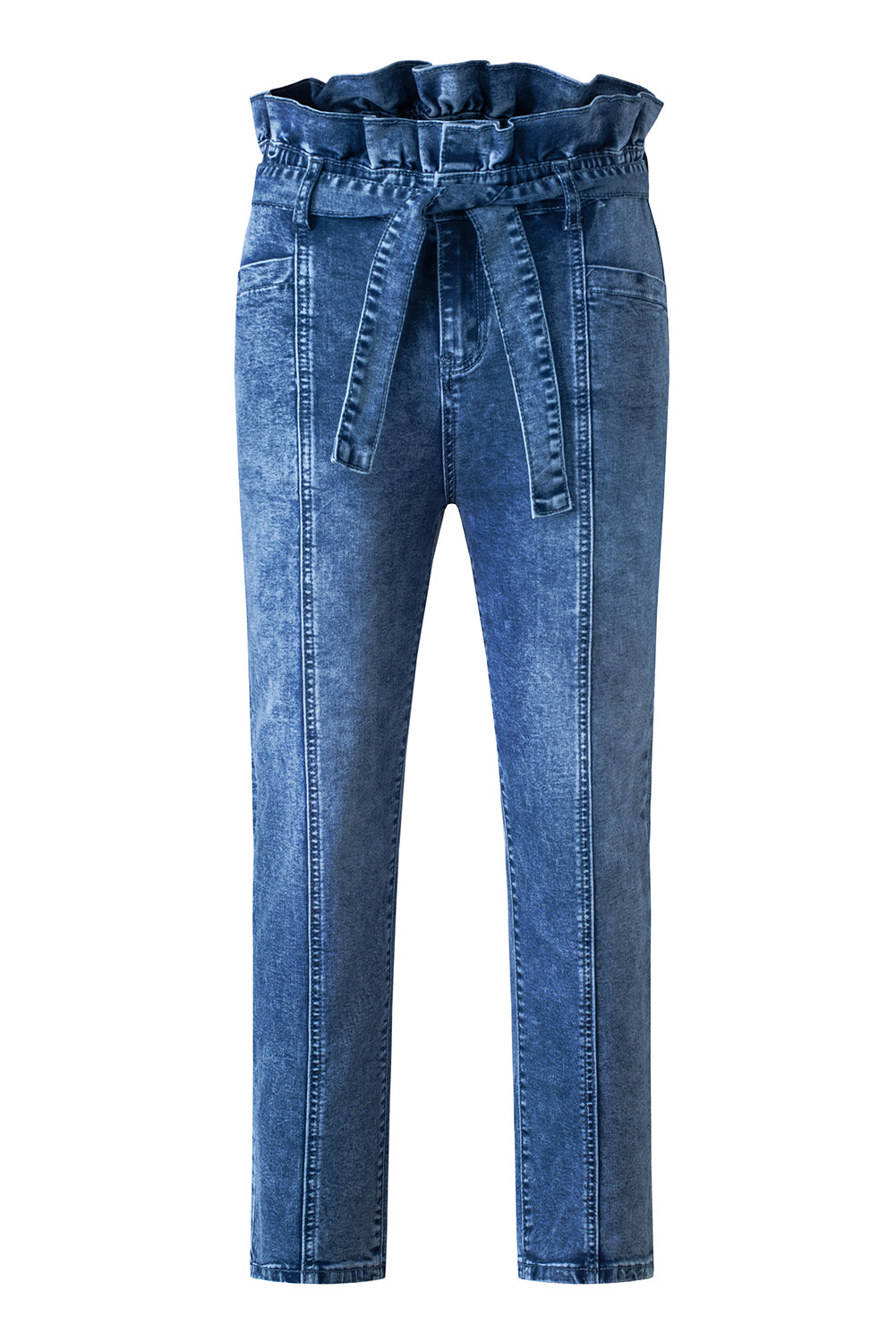 Blue Seamed Stitching High Waist Knot Skinny Jeans - LA Grand