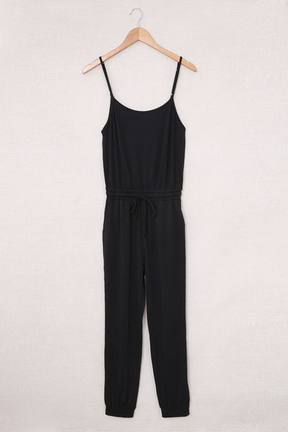 Blue Drawstring Waist Spaghetti Straps Jumpsuit - LA Grand