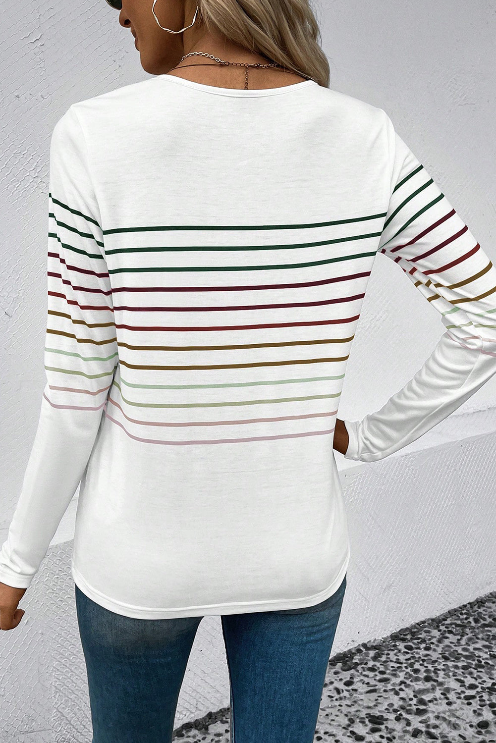 Multicolor Striped Crew Neck Long Sleeve Top - LA Grand