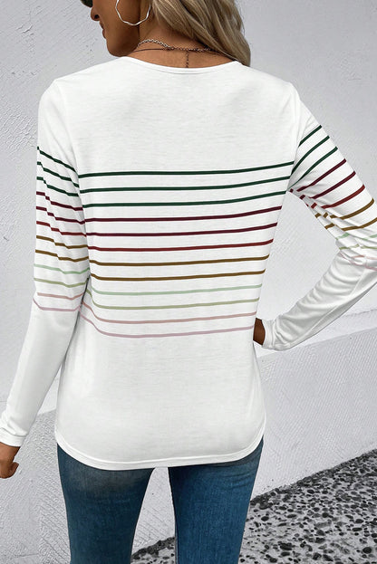 Multicolor Striped Crew Neck Long Sleeve Top - LA Grand