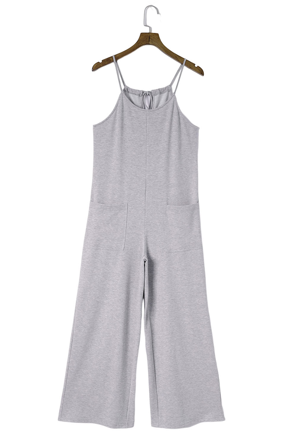 Gray Patch Pockets Spaghetti Strap Wide Leg Jumpsuit - LA Grand