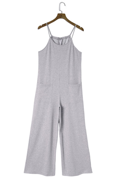 Gray Patch Pockets Spaghetti Strap Wide Leg Jumpsuit - LA Grand