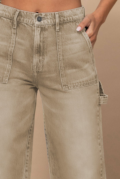 White High Waist Flap Pocket Wide-Leg Jeans - LA Grand