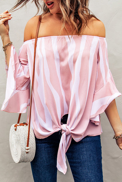 Off The Shoulder Vertical Stripes Blouse in Pink - LA Grand