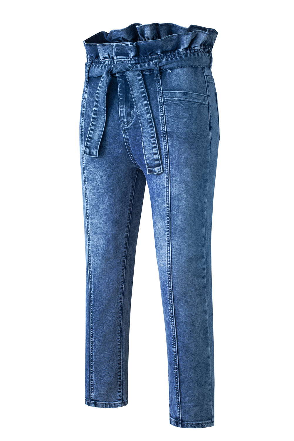 Blue Seamed Stitching High Waist Knot Skinny Jeans - LA Grand