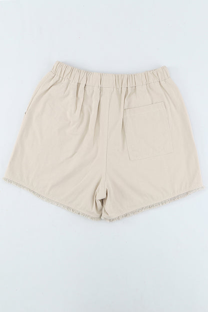 Black Raw Hem Pocketed Drawstring Casual Shorts - LA Grand