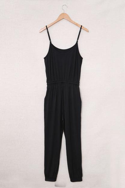 Blue Drawstring Waist Spaghetti Straps Jumpsuit - LA Grand