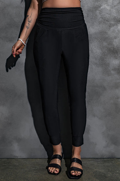 Black High Waist Pleated Pocket Leggings - LA Grand