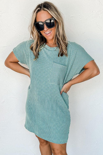 Azure Stripes Ribbed Knit Tee Dress - LA Grand