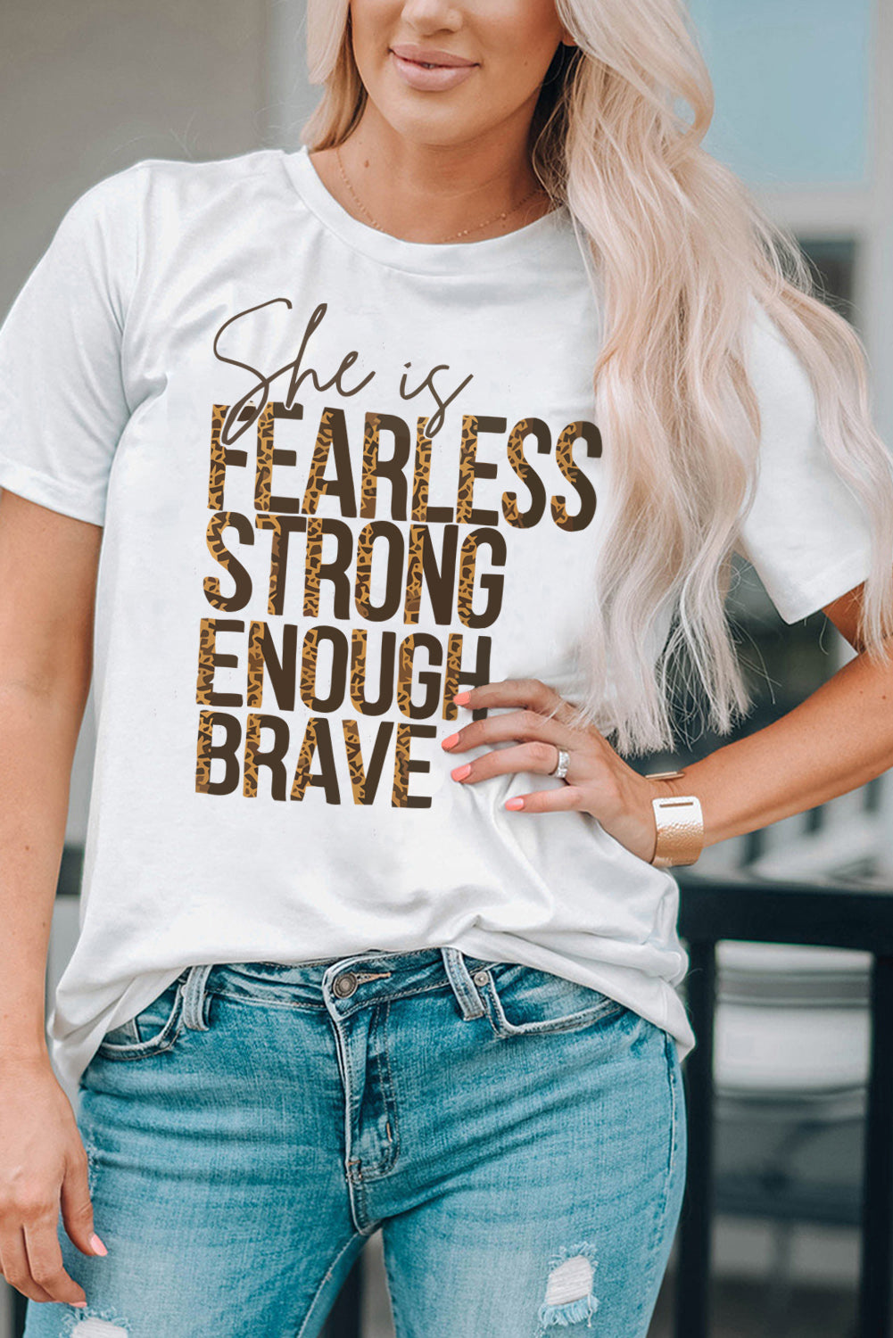 White She is FEARLESS STRONG ENOUGH BRAVE Graphic Tee - LA Grand