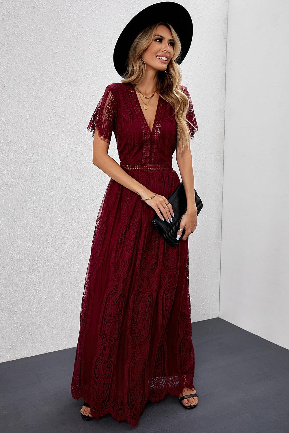 Fiery Red Blue Fill Your Heart Lace Maxi Dress - LA Grand