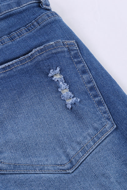 Light Blue Frayed Hem Denim Shorts - LA Grand