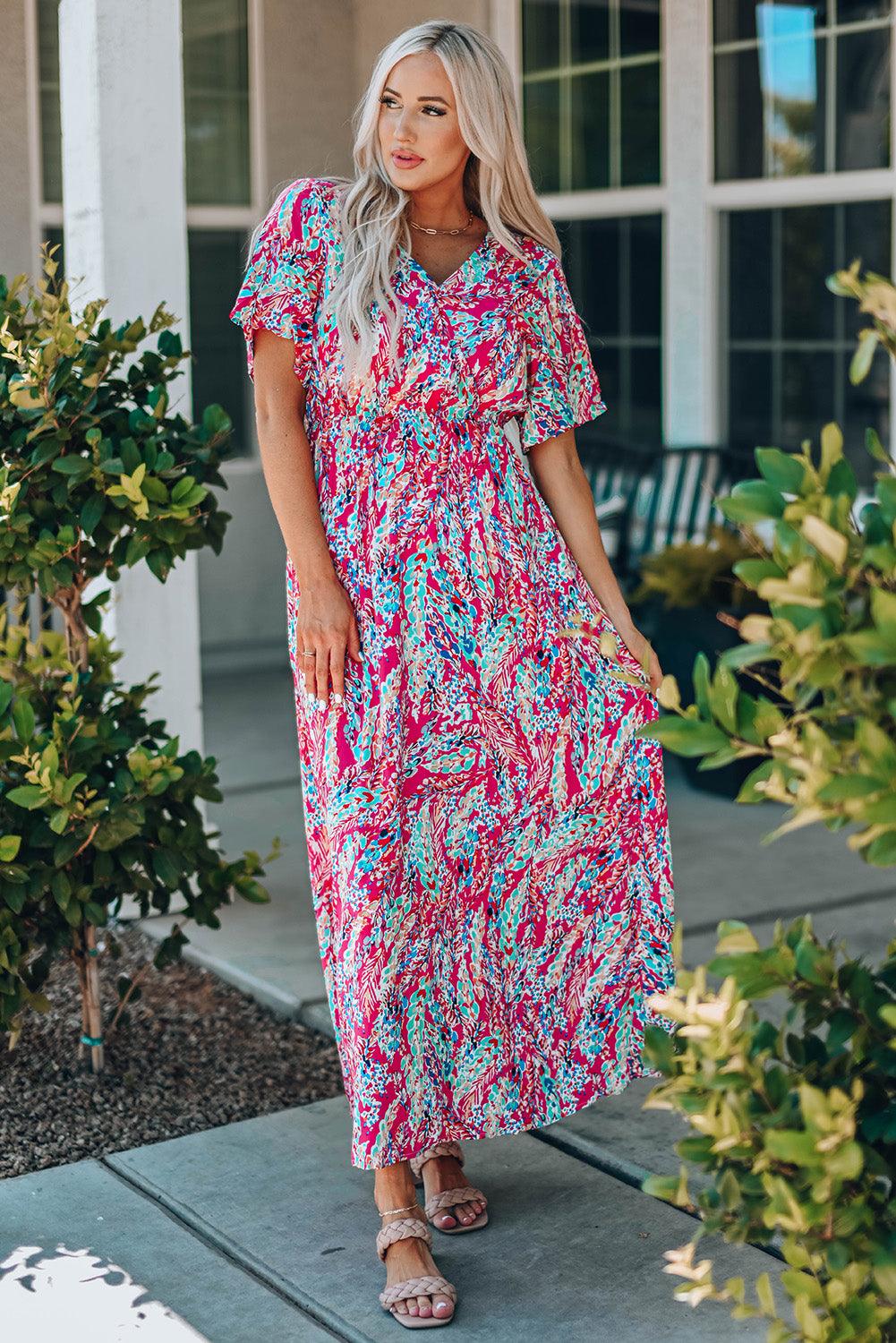 Wrap V Neck Floral Maxi Dress - LA Grand