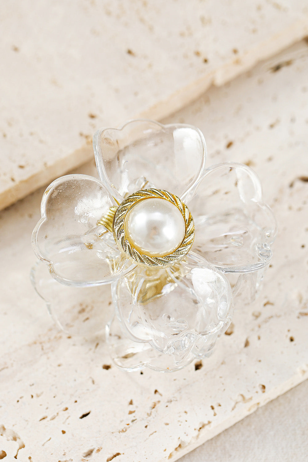 White Flower Shape Pearl Inlay Small Hair Claw Clip - LA Grand