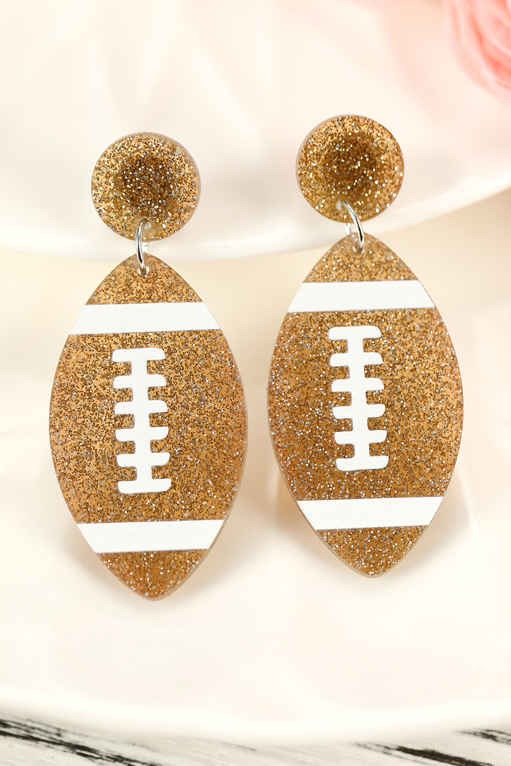 Brown Glittering Rugby Pendant Earrings - LA Grand