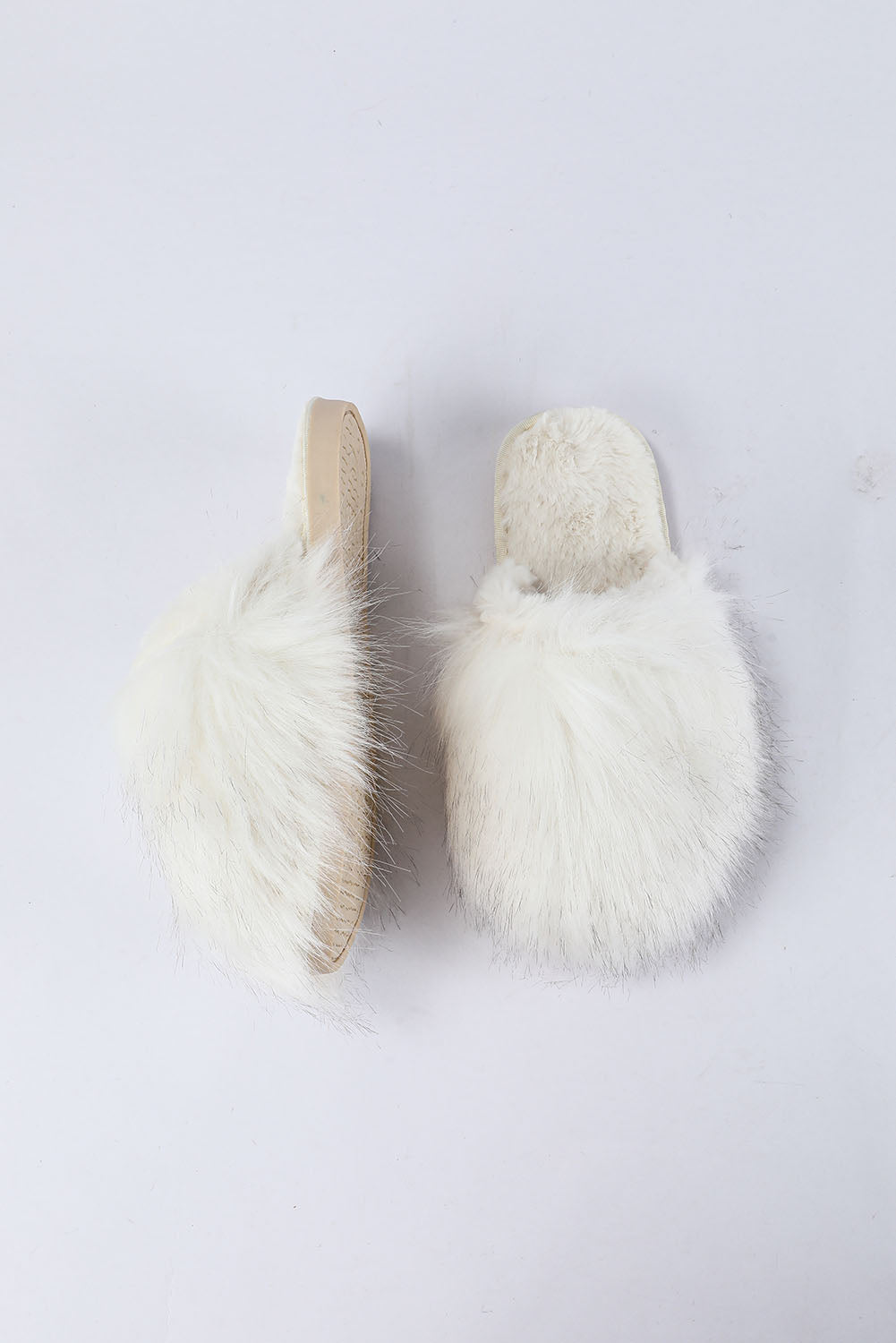 White Fuzzy Round Toe Home Slippers - LA Grand