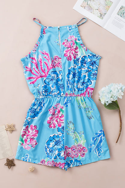 Floral Print Pocketed Frill Sleeveless Romper - LA Grand