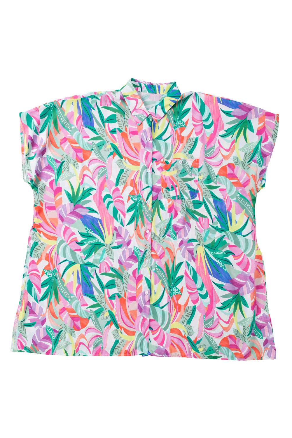 Multicolor Plant Print Button-up Half Sleeve Beach Cover Up - LA Grand