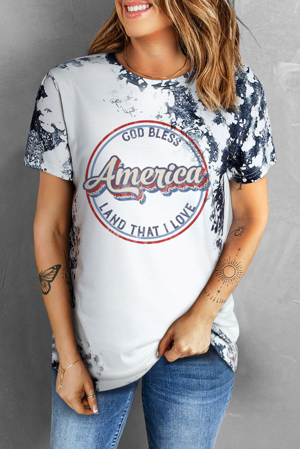 Gray America Slogan Tie Dye Print T Shirt - LA Grand