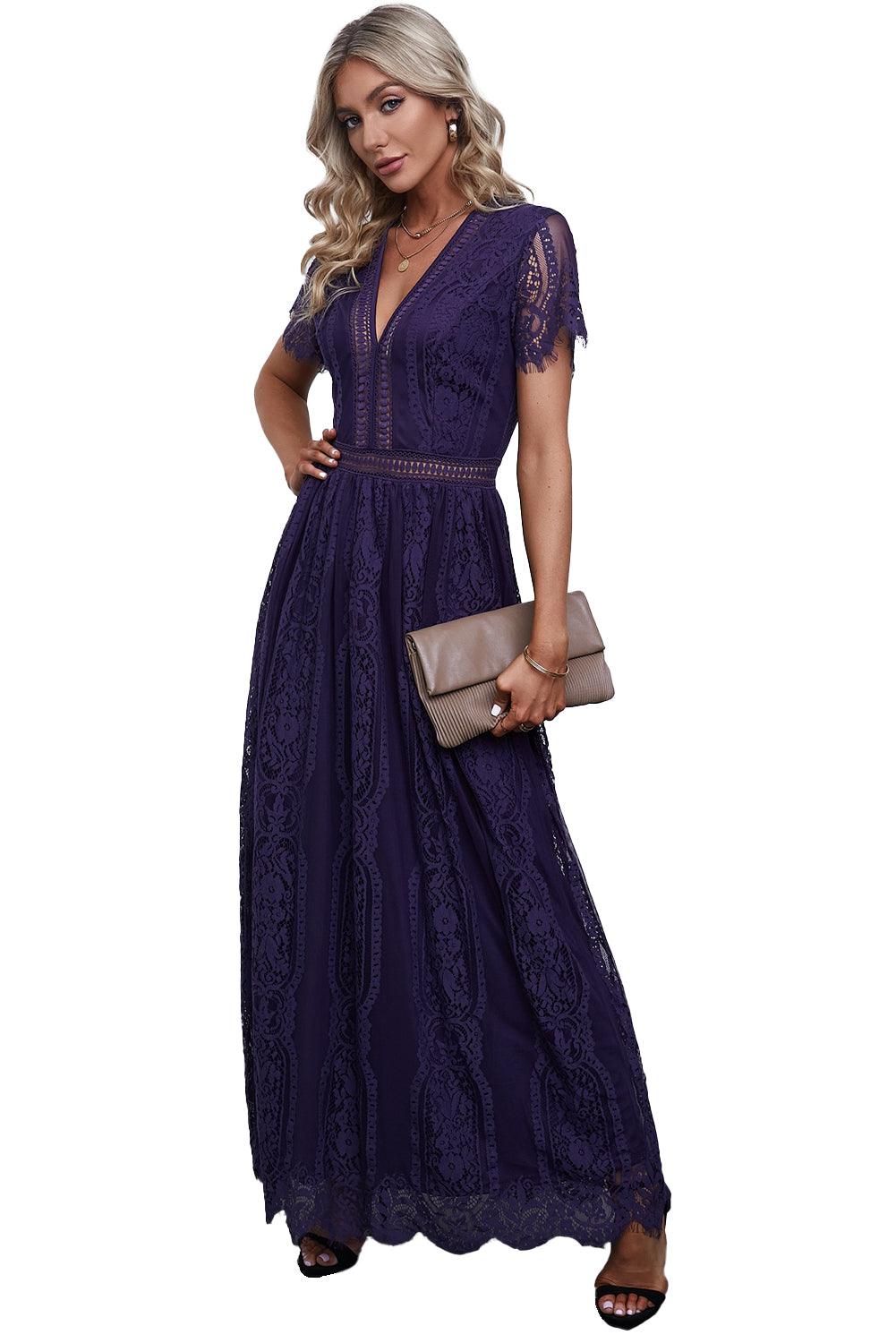 Fiery Red Blue Fill Your Heart Lace Maxi Dress - LA Grand