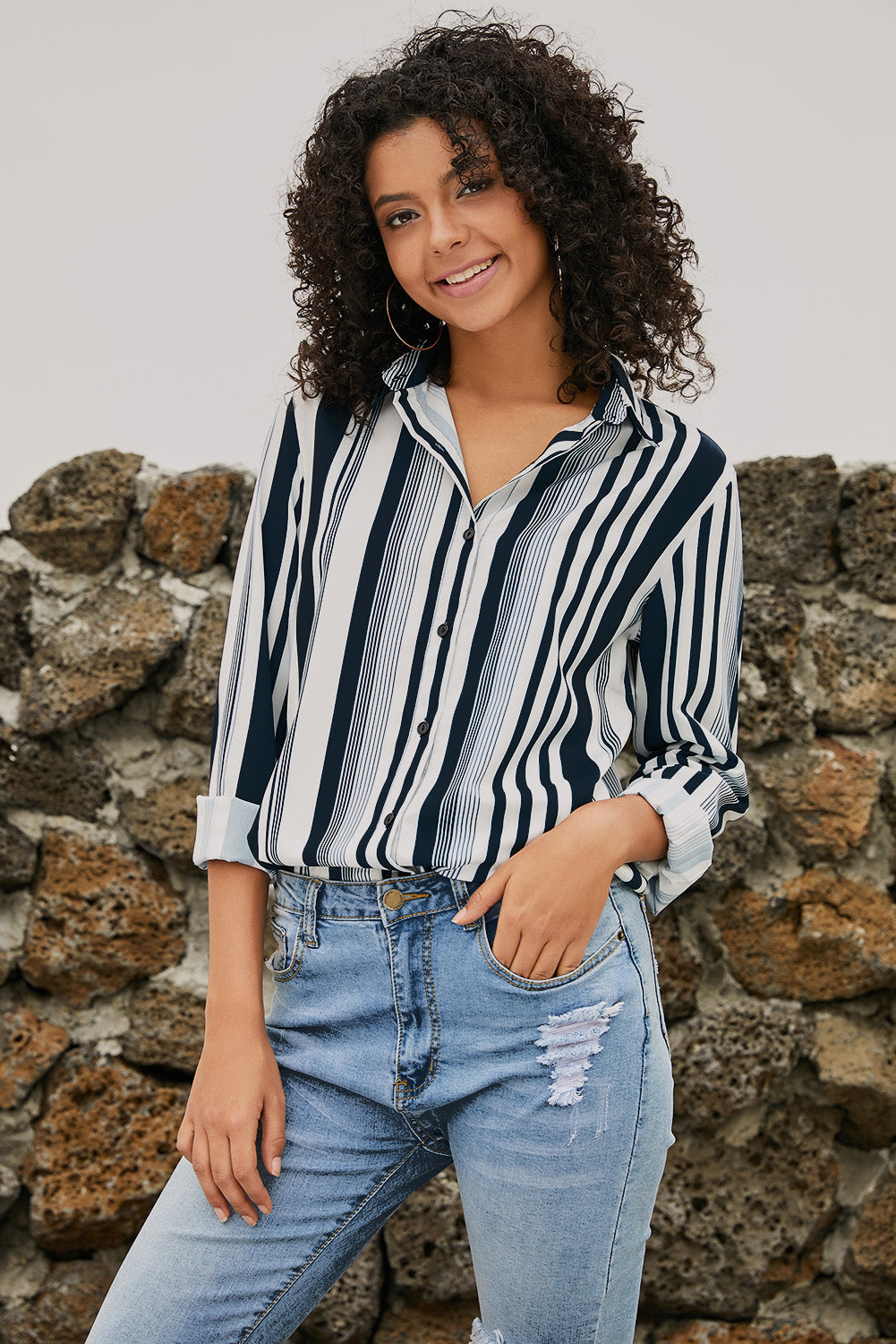 Black Brown Striped Modern Women Shirt - LA Grand