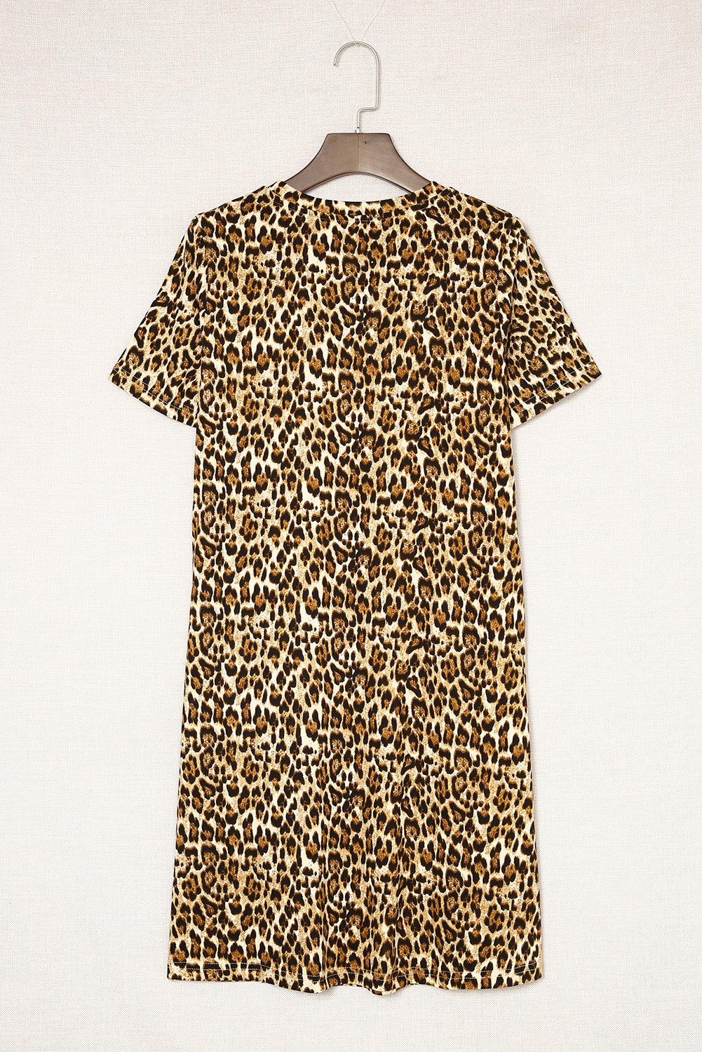 Leopard Print Short Sleeve A-line Mini Dress - LA Grand