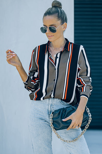 Black Brown Striped Modern Women Shirt - LA Grand