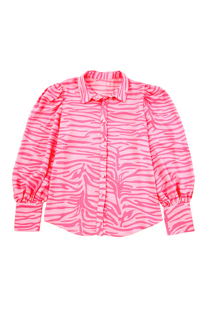 Yellow Zebra Stripes Print Lantern Sleeve Shirt - LA Grand