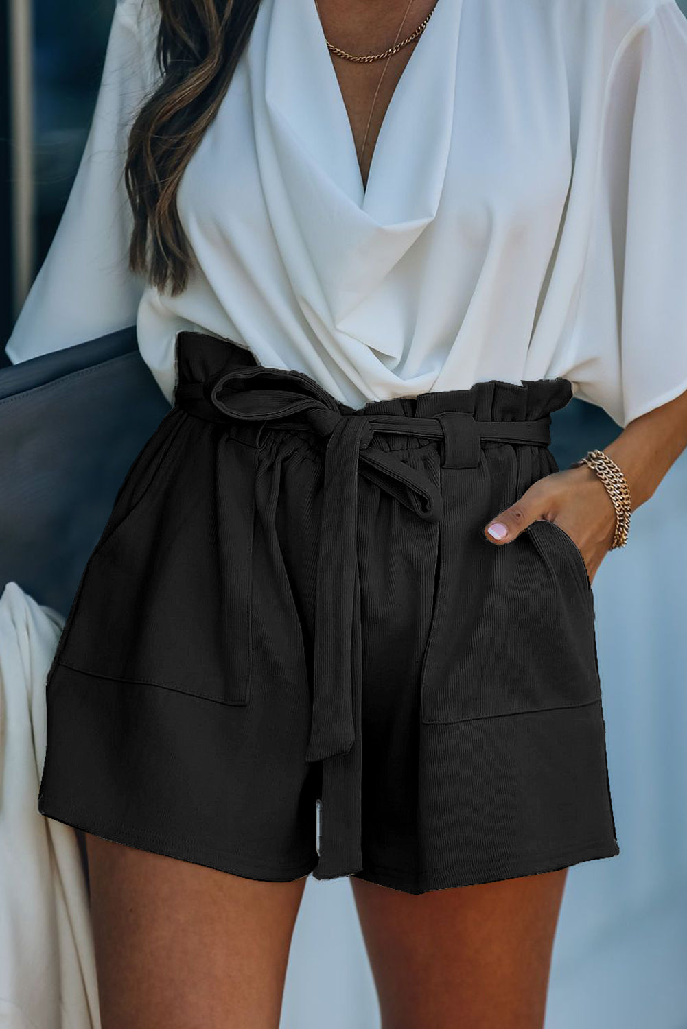 Black Cotton Blend Pocketed Knit Shorts - LA Grand