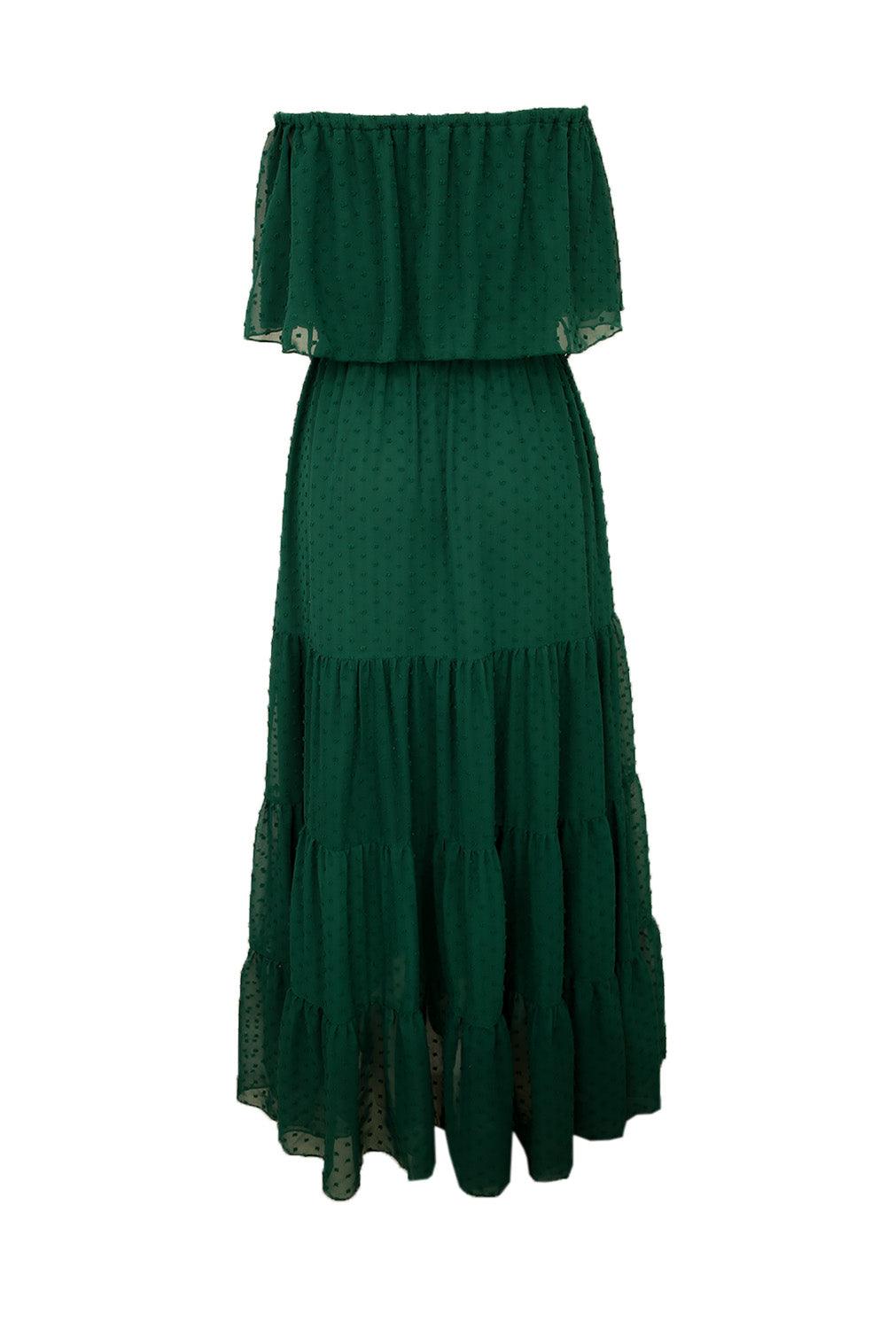 Verde Sunshine Off-Shoulder Swiss Dot Maxi Dress - LA Grand