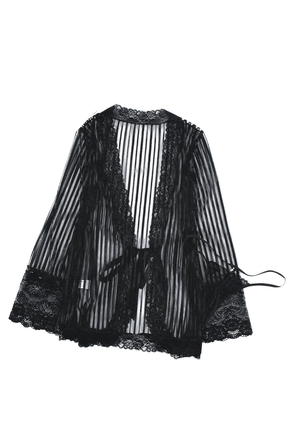 Black Striped Lace Crochet Robe with Thong - LA Grand